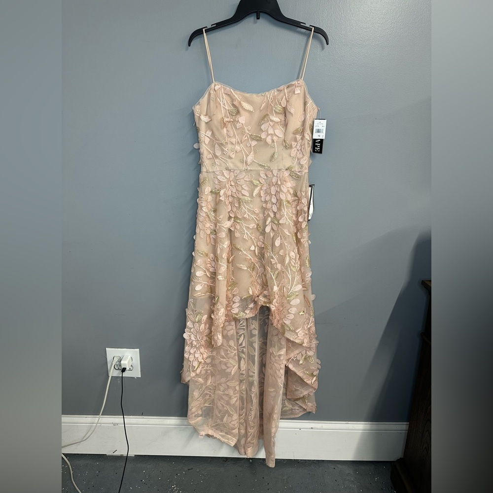 Xscape Blush Pink Floral Embroidered High-Low Dress